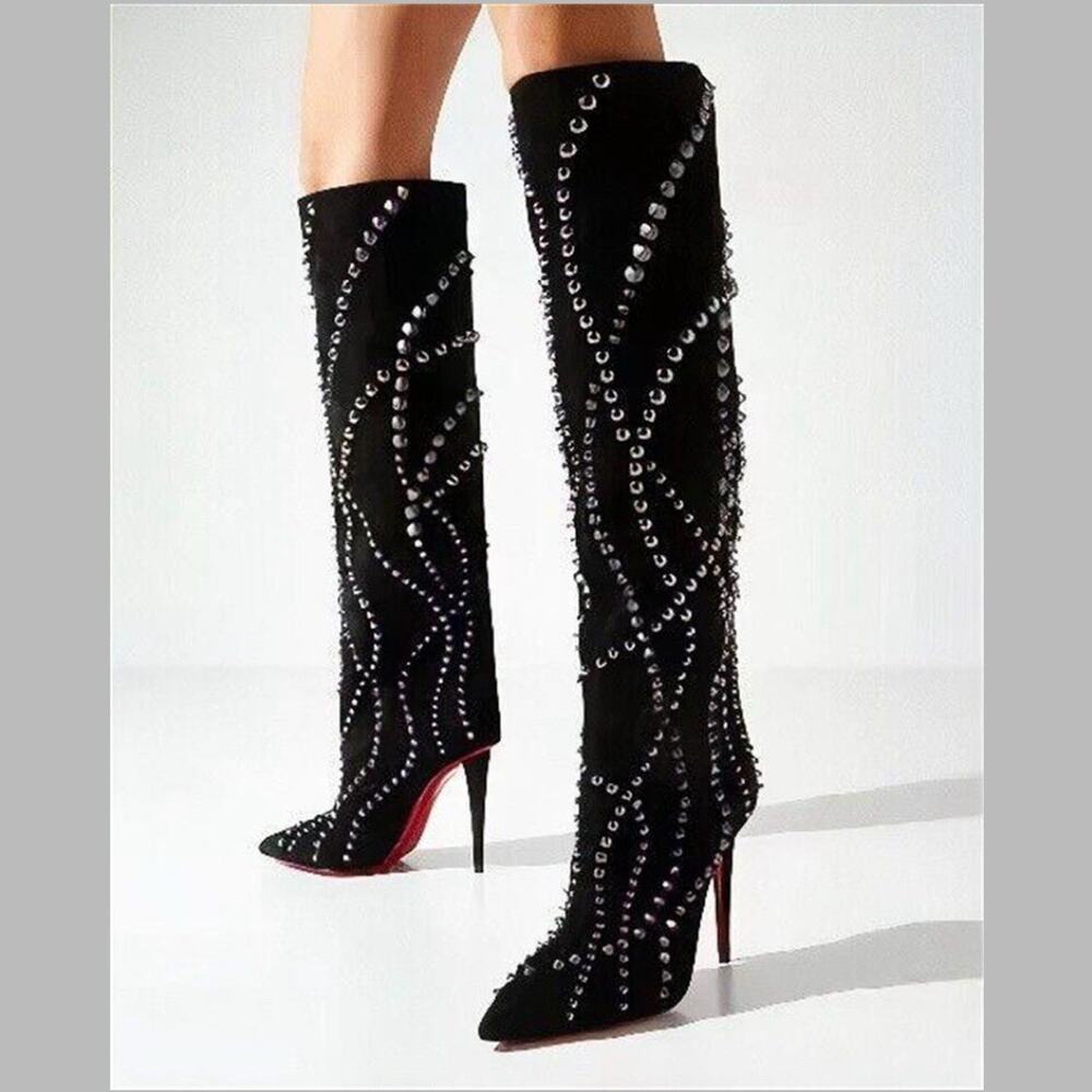 Christian Louboutin 36.5 US 6.5 Astrilarge Botta Pika 100 Black Suede Boots NWOB